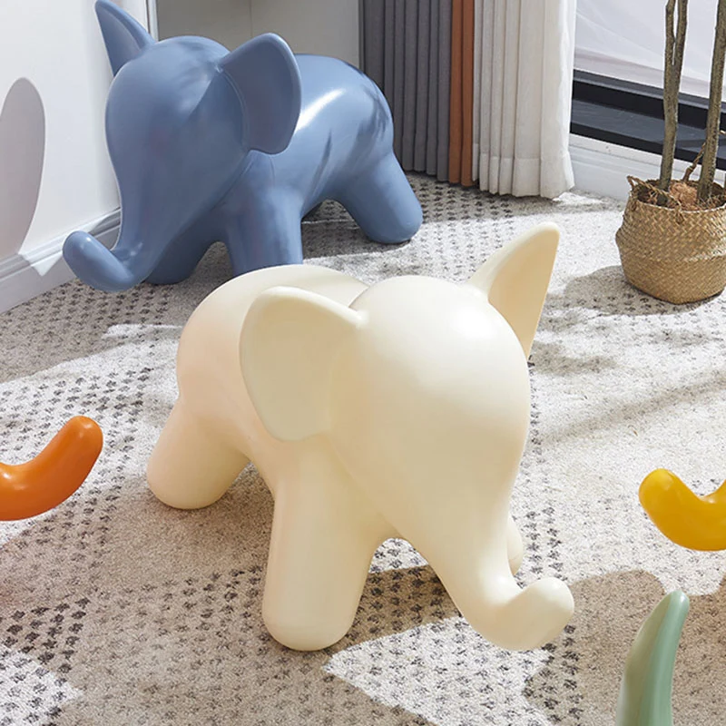 Modern Art Deco PE Plastic Cartoon Elephant Kids Low Stool Backless Armless For Living Room