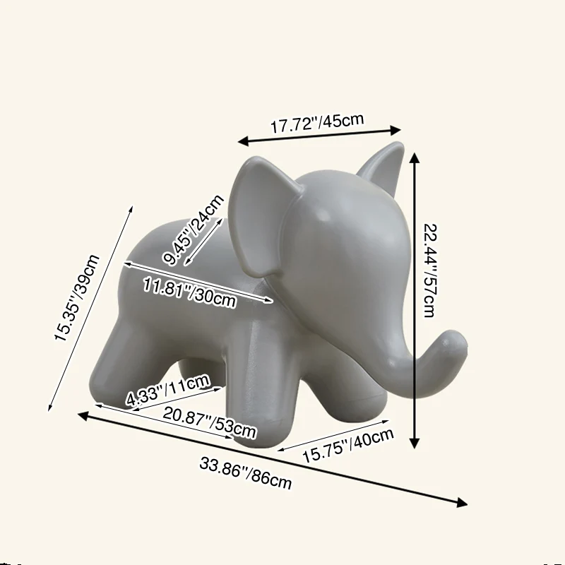 Modern Art Deco PE Plastic Cartoon Elephant Kids Low Stool Backless Armless For Living Room
