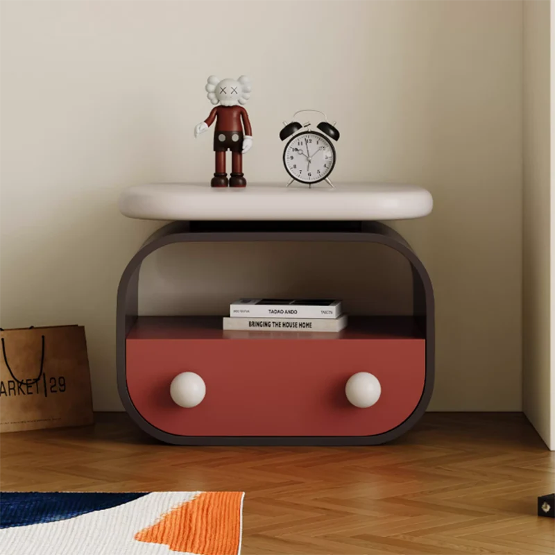 Contemporary Scandinavian Oval Plywood Pine Wood Nightstand 1-Drawer For Bedroom