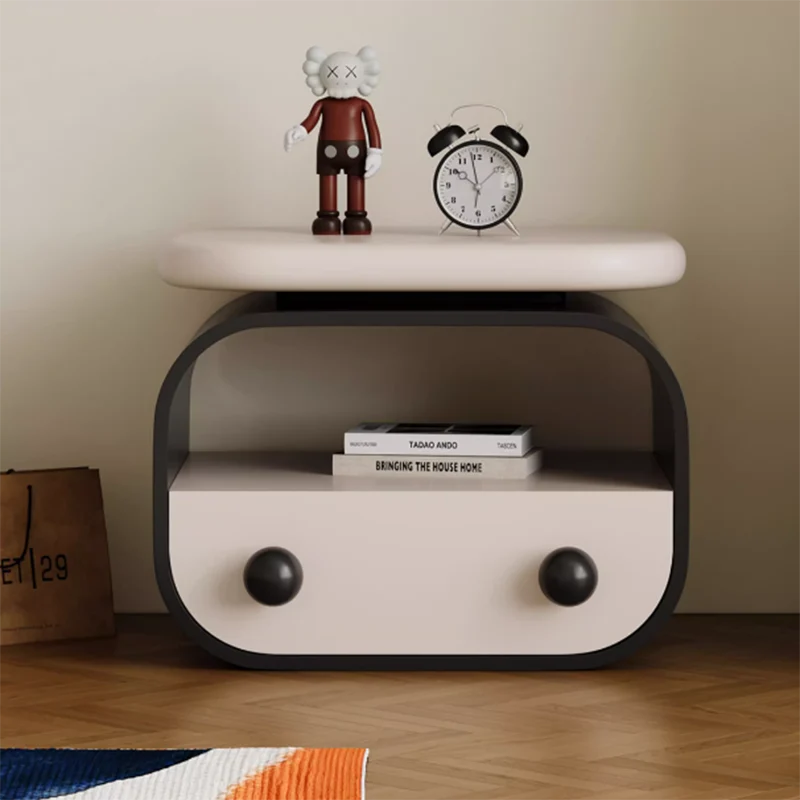 Contemporary Scandinavian Oval Plywood Pine Wood Nightstand 1-Drawer For Bedroom