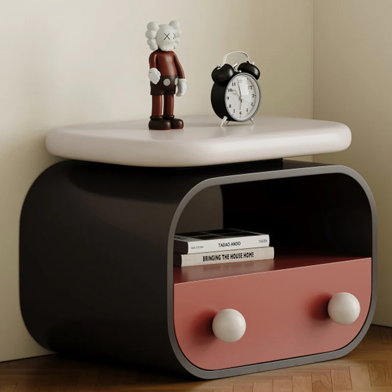 Contemporary Scandinavian Oval Plywood Pine Wood Nightstand 1-Drawer For Bedroom