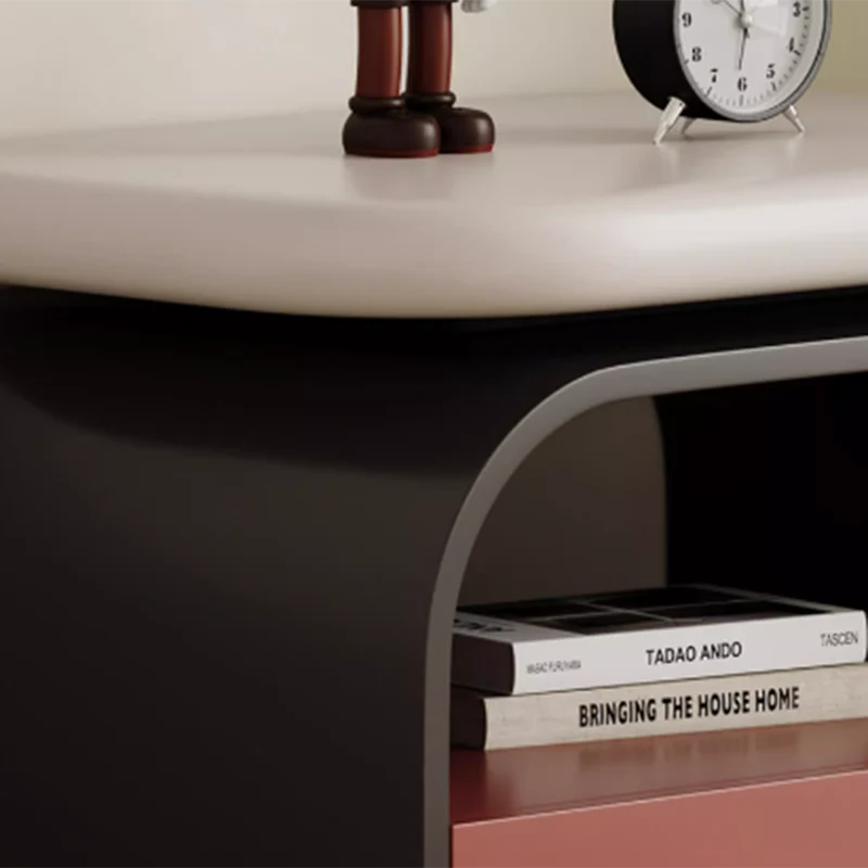 Contemporary Scandinavian Oval Plywood Pine Wood Nightstand 1-Drawer For Bedroom