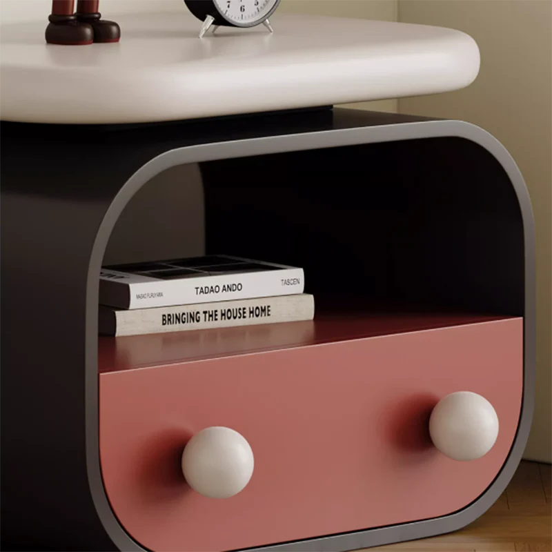 Contemporary Scandinavian Oval Plywood Pine Wood Nightstand 1-Drawer For Bedroom