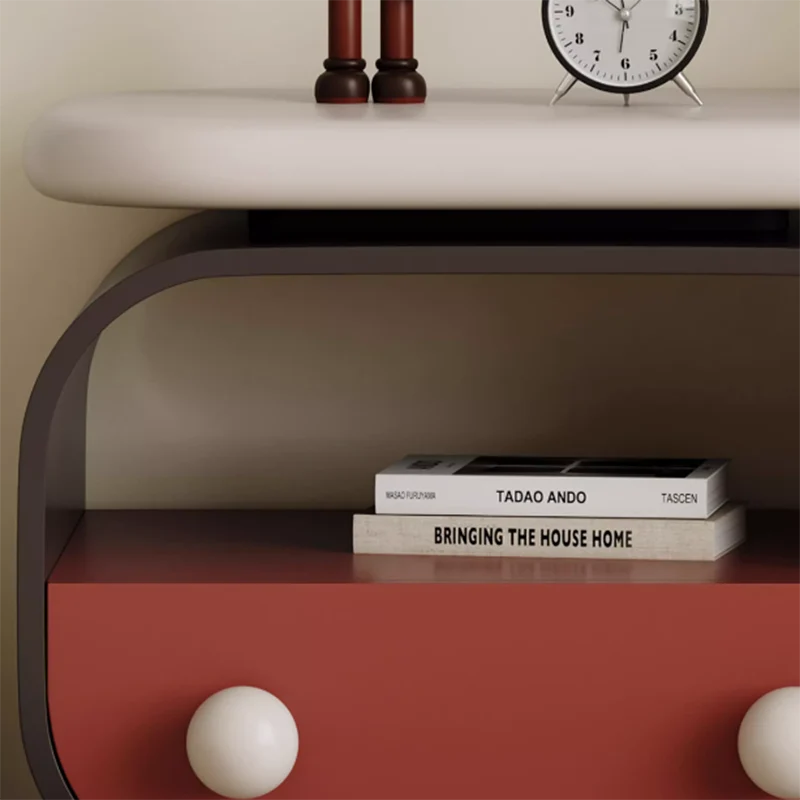 Contemporary Scandinavian Oval Plywood Pine Wood Nightstand 1-Drawer For Bedroom