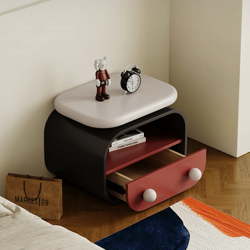 Contemporary Scandinavian Oval Plywood Pine Wood Nightstand 1-Drawer For Bedroom