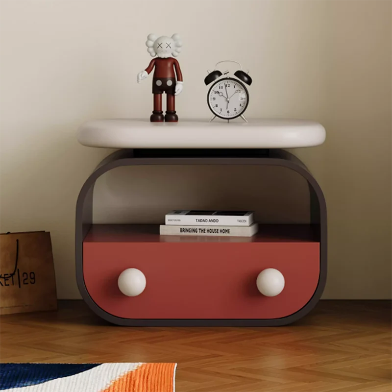 Contemporary Scandinavian Oval Plywood Pine Wood Nightstand 1-Drawer For Bedroom