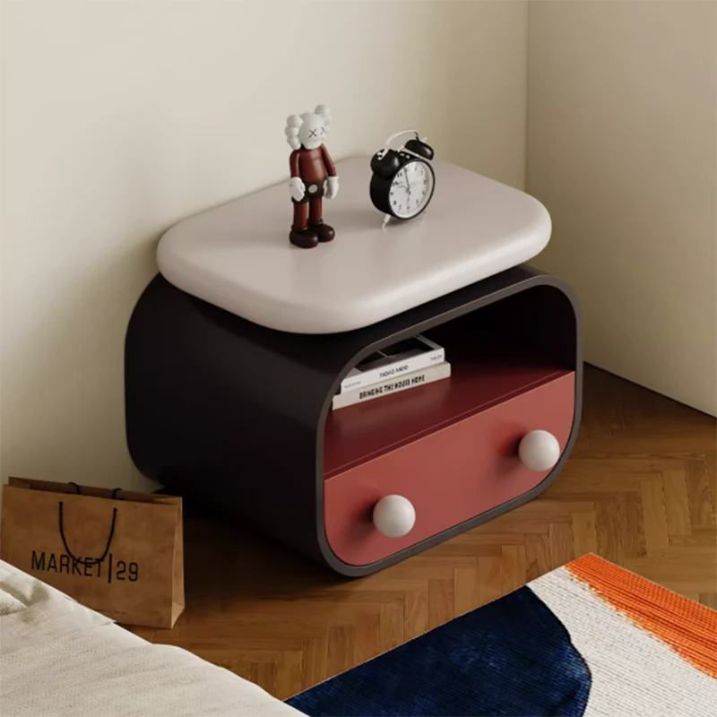 Contemporary Scandinavian Oval Plywood Pine Wood Nightstand 1-Drawer For Bedroom
