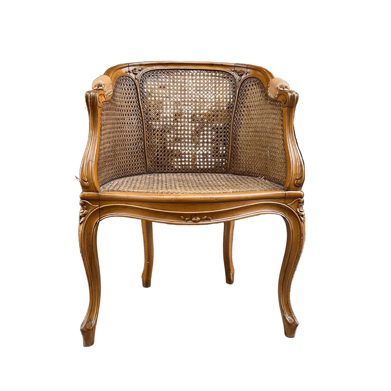 French Louis XV style chair made of rush-seated beechwood and bronze studs circa 1900