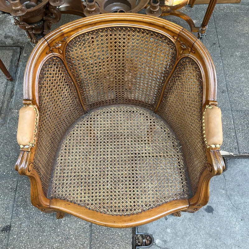 French Louis XV style chair made of rush-seated beechwood and bronze studs circa 1900