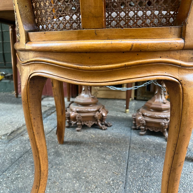 French Louis XV style chair made of rush-seated beechwood and bronze studs circa 1900