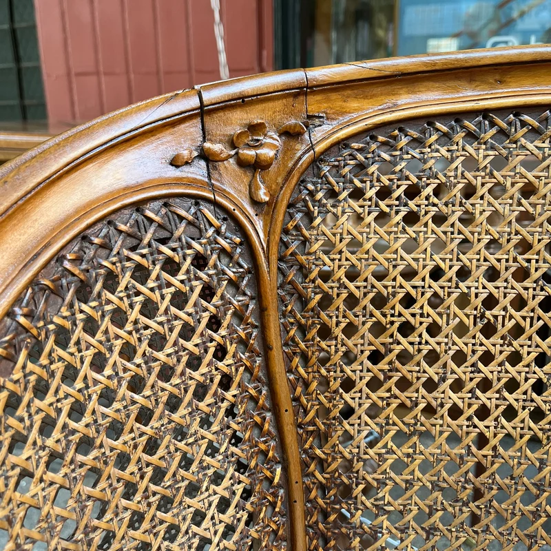 French Louis XV style chair made of rush-seated beechwood and bronze studs circa 1900