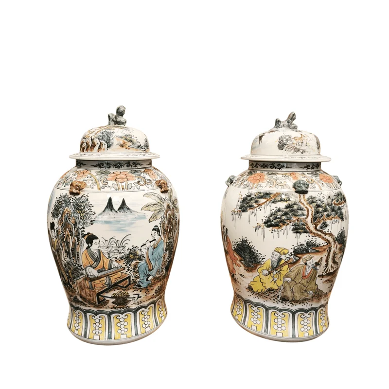 Chinese porcelain potiches famille vert 'Musical scenes' 20th century