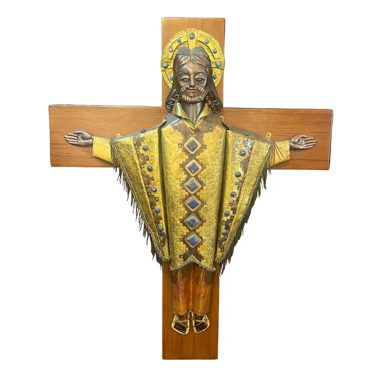 Juan Reyes - Christ on the cross, bronze, copper and lapis lazuli