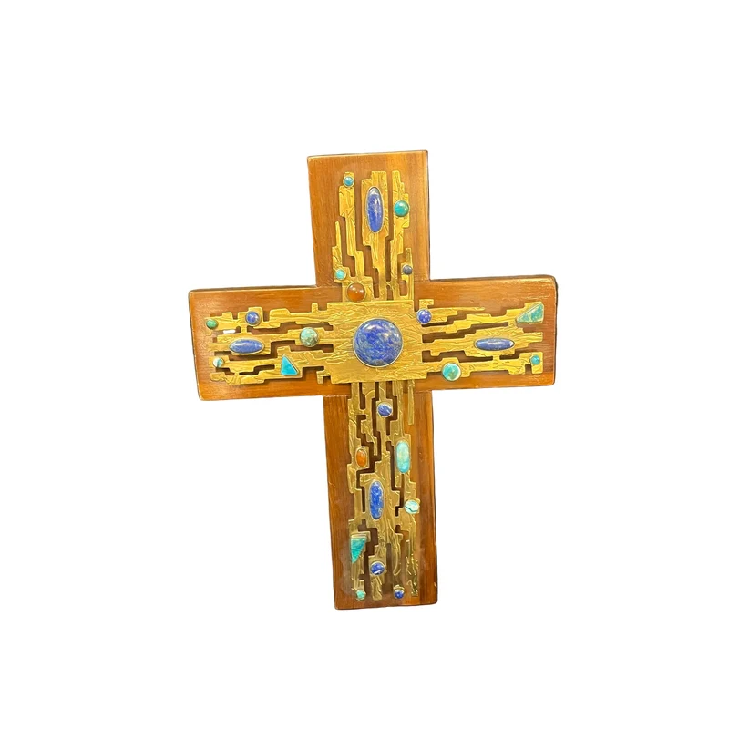 Alicia Cáceres and Juan Reyes - Cross in bronze, wood and inlays of lapis lazuli, turquoise and agate