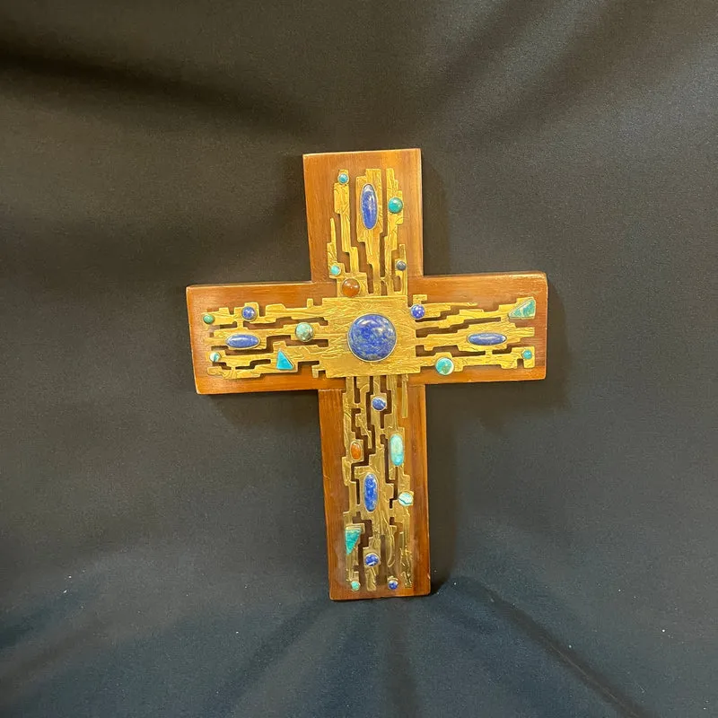Alicia Cáceres and Juan Reyes - Cross in bronze, wood and inlays of lapis lazuli, turquoise and agate