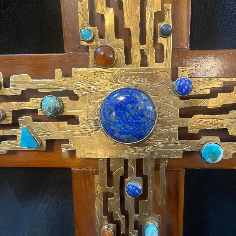 Alicia Cáceres and Juan Reyes - Cross in bronze, wood and inlays of lapis lazuli, turquoise and agate