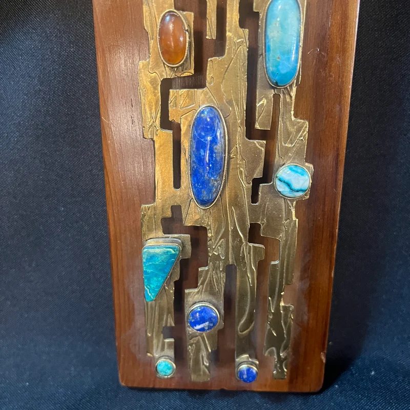 Alicia Cáceres and Juan Reyes - Cross in bronze, wood and inlays of lapis lazuli, turquoise and agate
