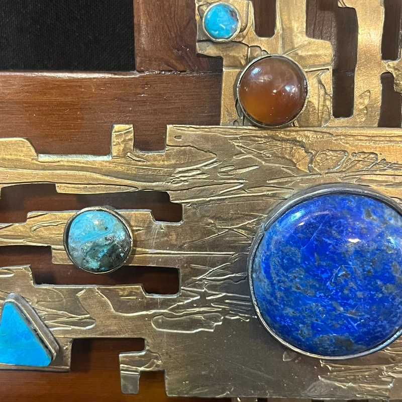Alicia Cáceres and Juan Reyes - Cross in bronze, wood and inlays of lapis lazuli, turquoise and agate