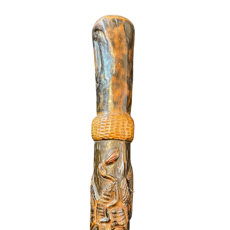 Mexican carved wooden staff-type walking stick