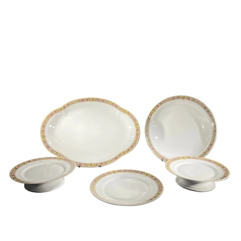 French Limoges Haviland porcelain serving set with floral and gold rim for 15 people