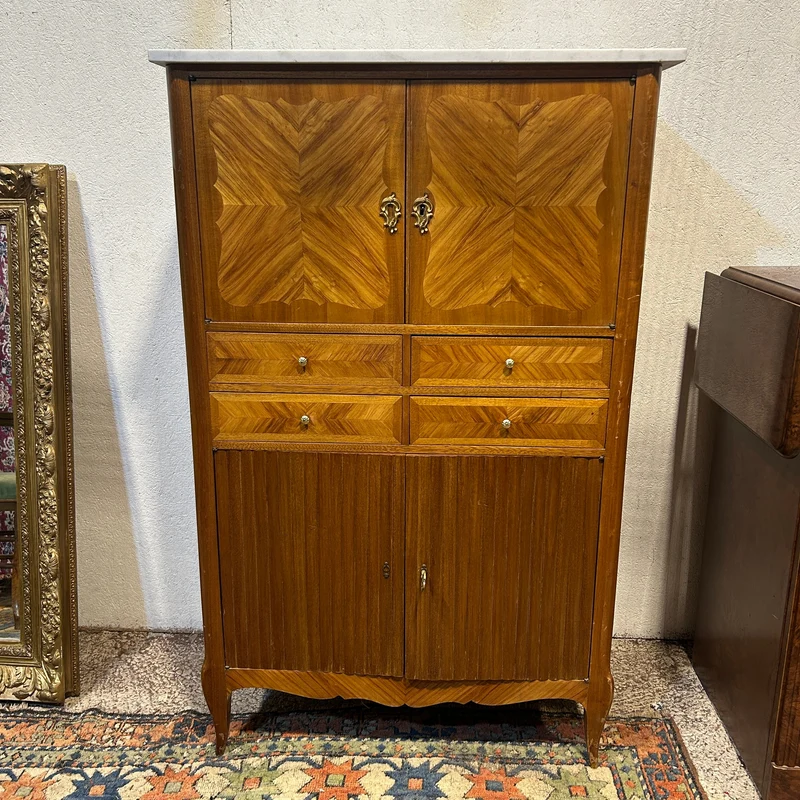 French transitional style chiffonier in rosewood and marble cover Atelier Mercier Frères 19th century