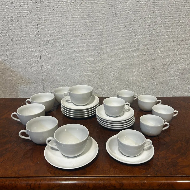 Contemporary white French porcelain tea and coffee set for 6 people