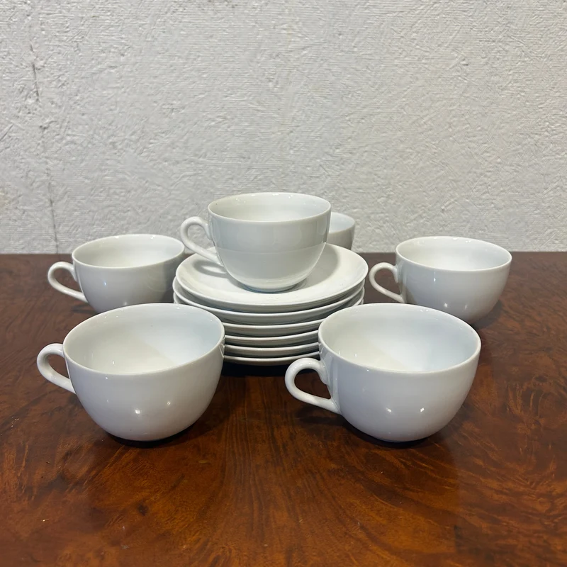 Contemporary white French porcelain tea and coffee set for 6 people