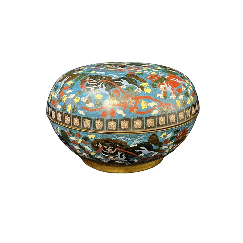 Chinese bronze Cloisonné pottery, Qing Dynasty style, 'Lions and Clouds'