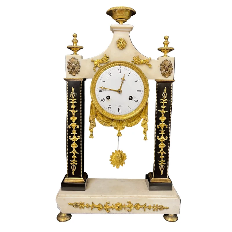Directory-style portico clock in marble 'A Paris'