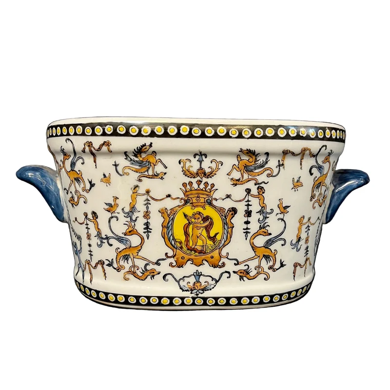 Jardinera China decorativa con motivos naturales coloridos s.XX