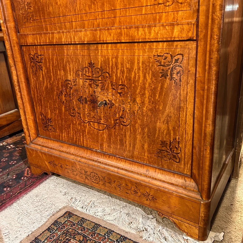 Chiffonier secretary with hinged lid in burl and marquetry in the Charles X style