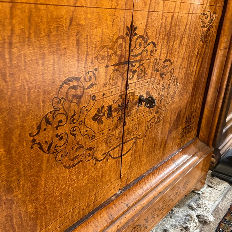 Chiffonier secretary with hinged lid in burl and marquetry in the Charles X style