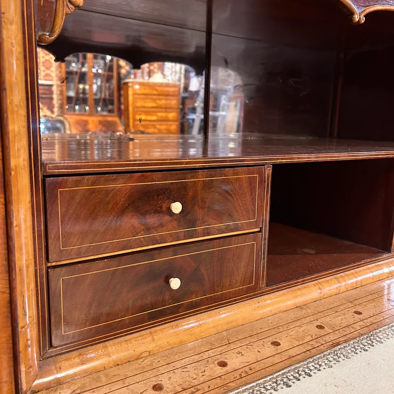 Chiffonier secretary with hinged lid in burl and marquetry in the Charles X style