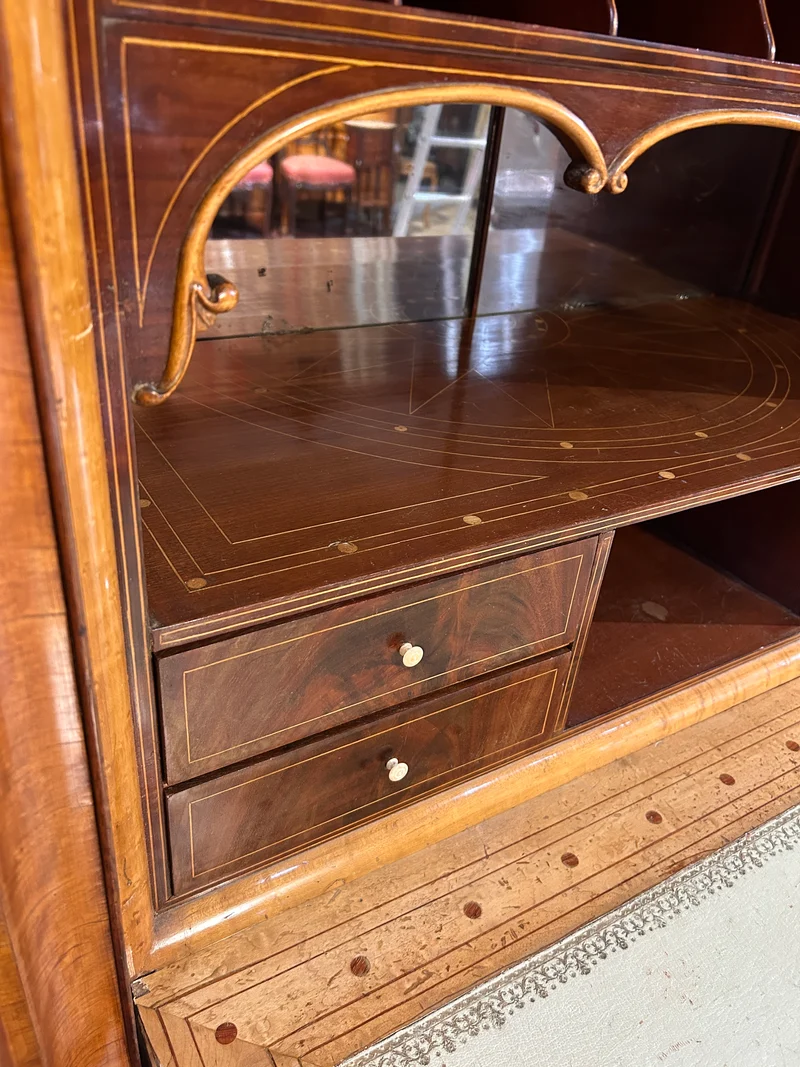 Chiffonier secretary with hinged lid in burl and marquetry in the Charles X style