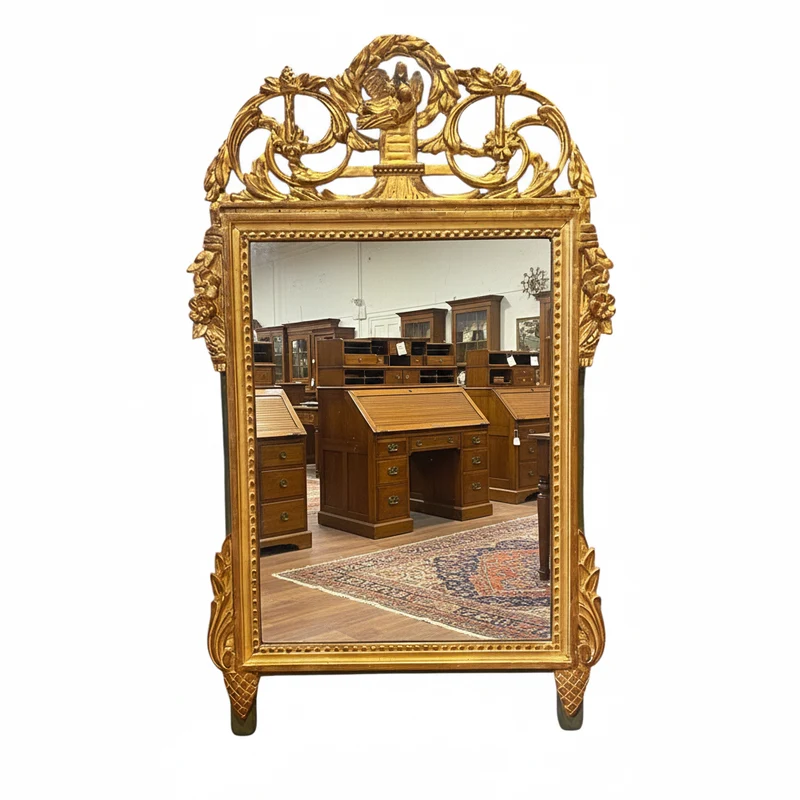 Espejo dorado francés Luis XVI tallado pichones y guirnaldas s.XIX