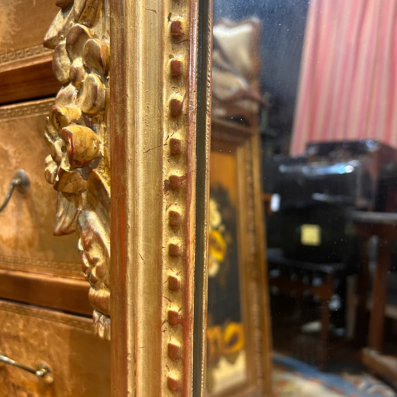 Espejo dorado francés Luis XVI tallado pichones y guirnaldas s.XIX