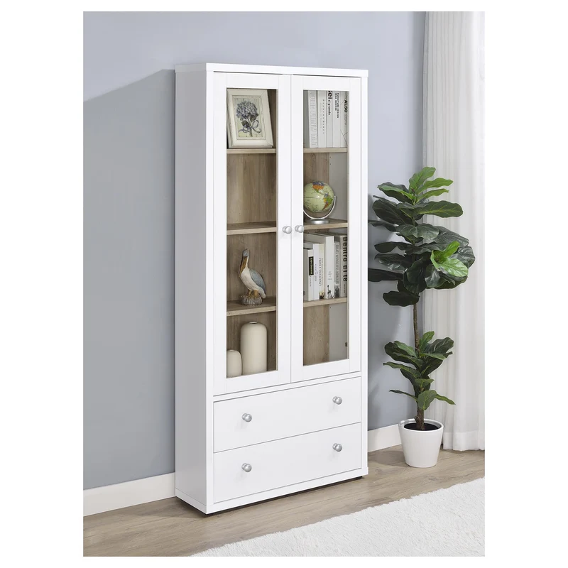 Coaster Furniture Hawthorne 953477 4-shelf Glass Door Tall Cabinet with Drawers - White