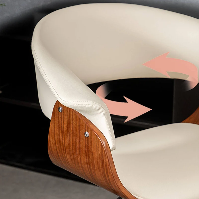 Modern Minimalist PU Leather Plywood Stainless Steel Iron Curved Ergonomic Adjustable Height Swivel Desk Chair With Backrest & Wheels For Home Office