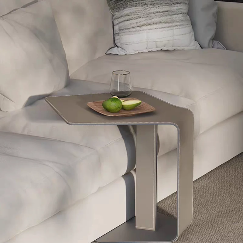 Modern Luxury Carbon Steel Faux Leather Irregular Rounded Side Table For Living Room