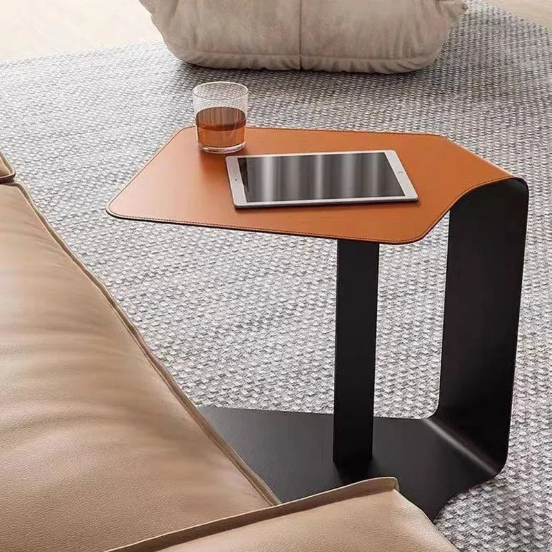 Modern Luxury Carbon Steel Faux Leather Irregular Rounded Side Table For Living Room