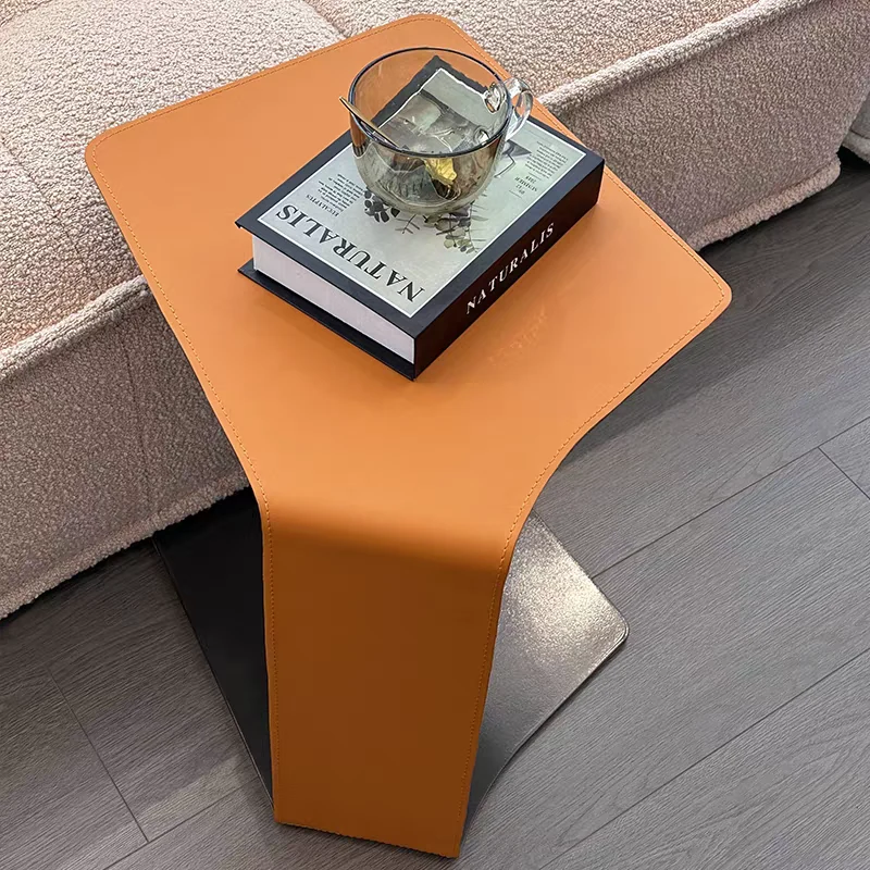 Modern Luxury Carbon Steel Faux Leather Irregular Rounded Side Table For Living Room