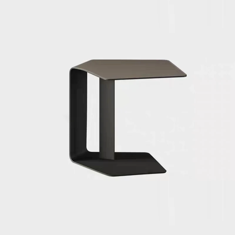 Modern Luxury Carbon Steel Faux Leather Irregular Rounded Side Table For Living Room