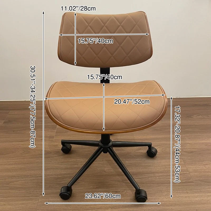 Modern Luxury PU Leather Plywood Stainless Steel Iron Curved Adjustable Height Swivel Desk Chair With Rolling Wheels For Office Use