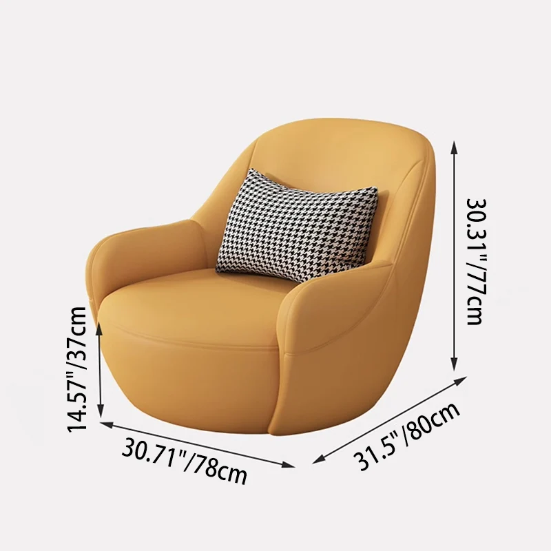 Modern Minimalist Faux Leather Rounded Accent Chair With Armrests & Backrest For Living Room