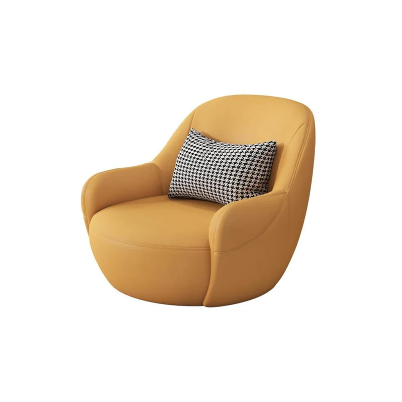 Modern Minimalist Faux Leather Rounded Accent Chair With Armrests & Backrest For Living Room