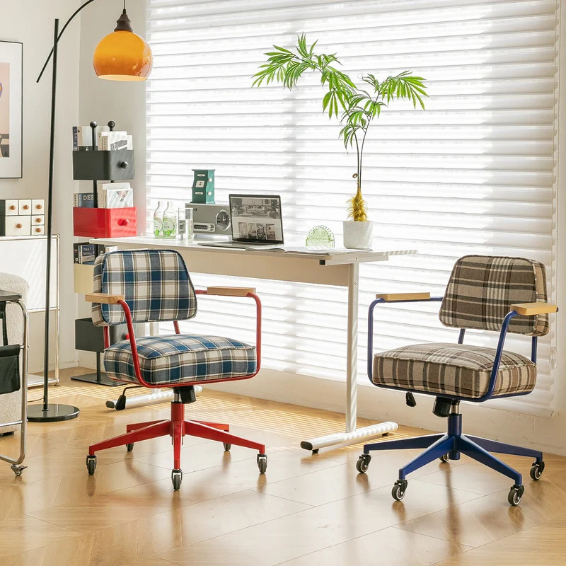 Contemporary Retro Aluminum Alloy, Stainless Steel Fabric Rounded Adjustable Height Swivel Desk Chair With Armrests & Wheels For Home Office And Bedroom