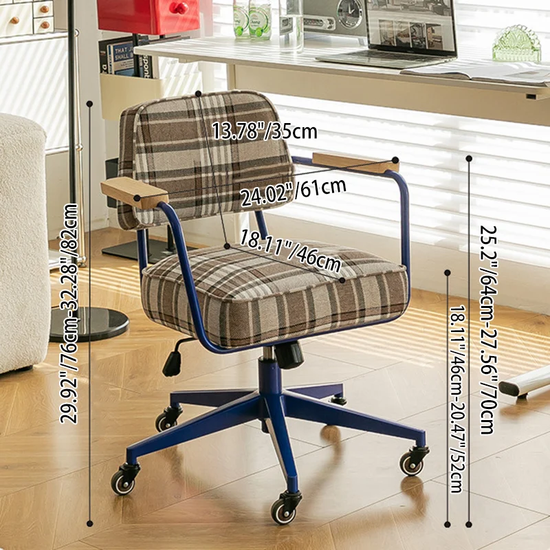 Contemporary Retro Aluminum Alloy, Stainless Steel Fabric Rounded Adjustable Height Swivel Desk Chair With Armrests & Wheels For Home Office And Bedroom
