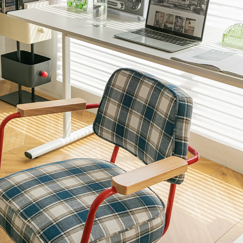 Contemporary Retro Aluminum Alloy, Stainless Steel Fabric Rounded Adjustable Height Swivel Desk Chair With Armrests & Wheels For Home Office And Bedroom