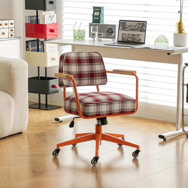Contemporary Retro Aluminum Alloy, Stainless Steel Fabric Rounded Adjustable Height Swivel Desk Chair With Armrests & Wheels For Home Office And Bedroom