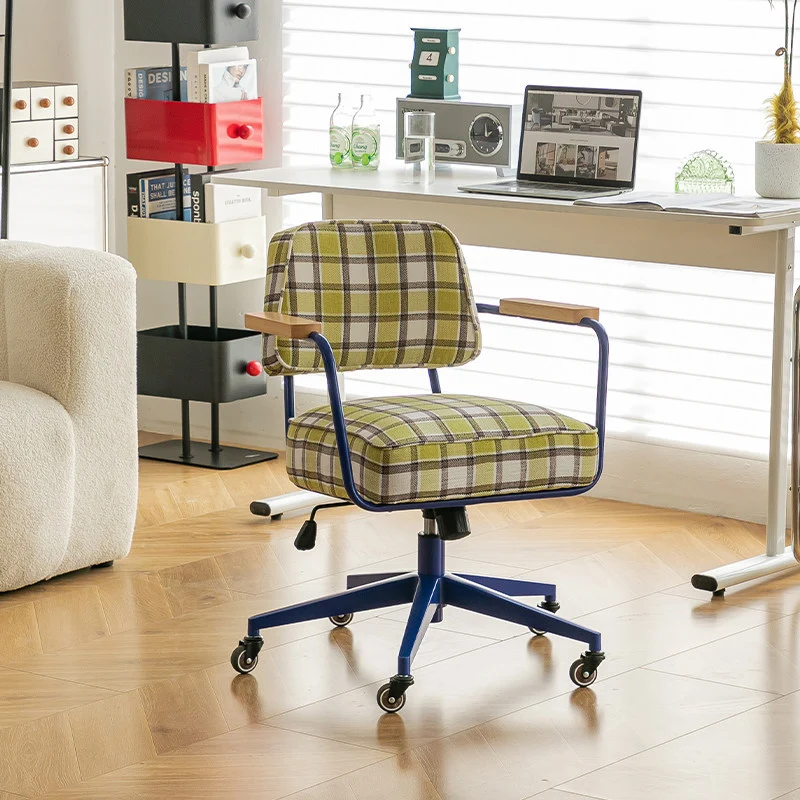 Contemporary Retro Aluminum Alloy, Stainless Steel Fabric Rounded Adjustable Height Swivel Desk Chair With Armrests & Wheels For Home Office And Bedroom